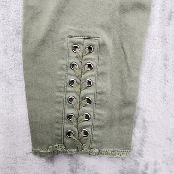 Maurices Jeans Womens L Green Mid Rise Crop Ankle Skinny Raw Hem Lace Up Detail - Picture 3 of 12